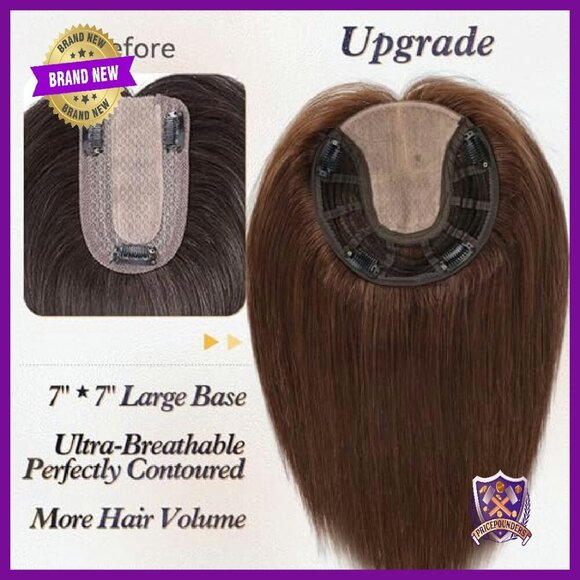Large Base Human Hair Topper 7x7 Inch for Thinning Hair Coverage